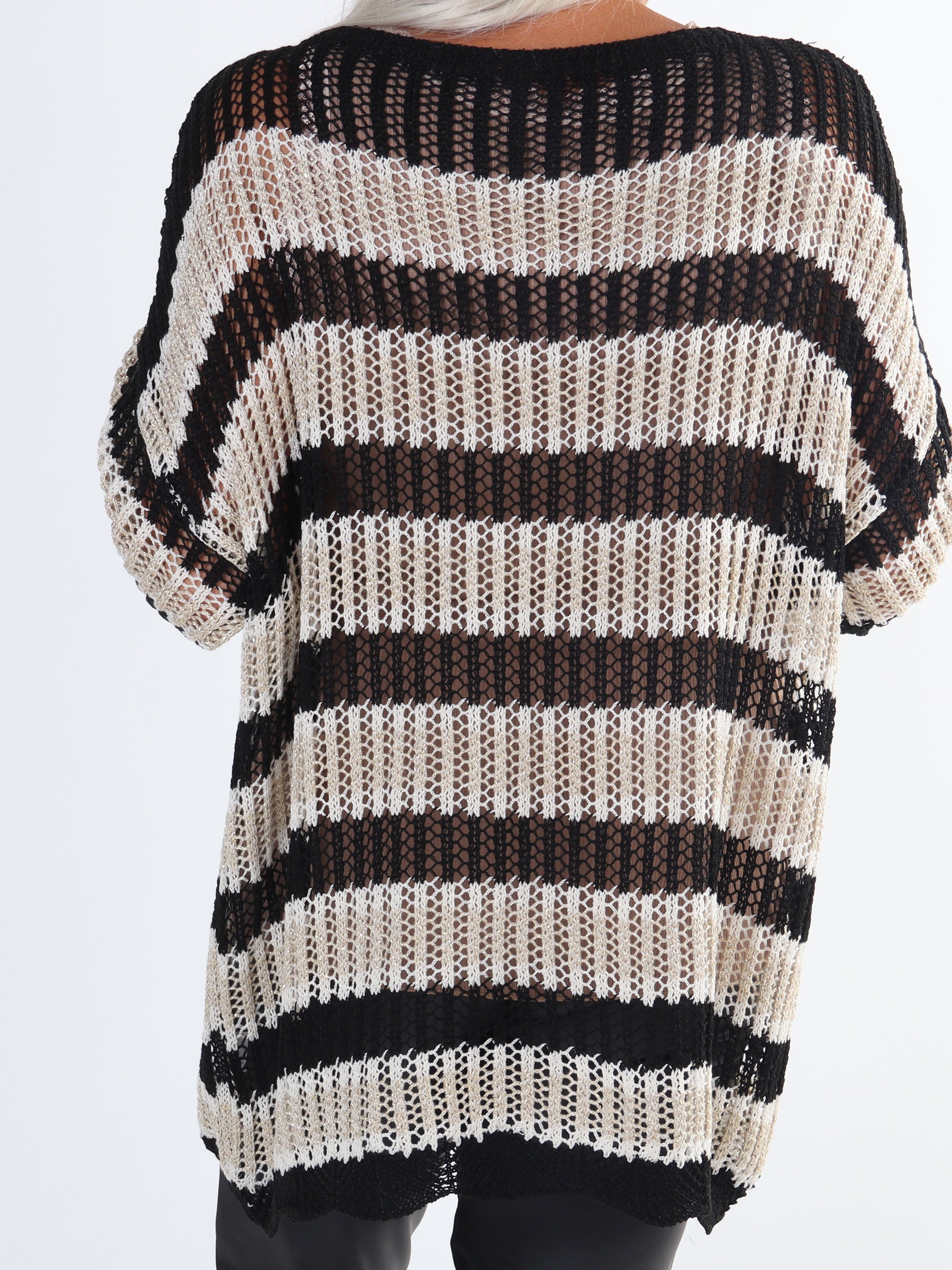 Ania - Plus size stribet strikbluse med huller